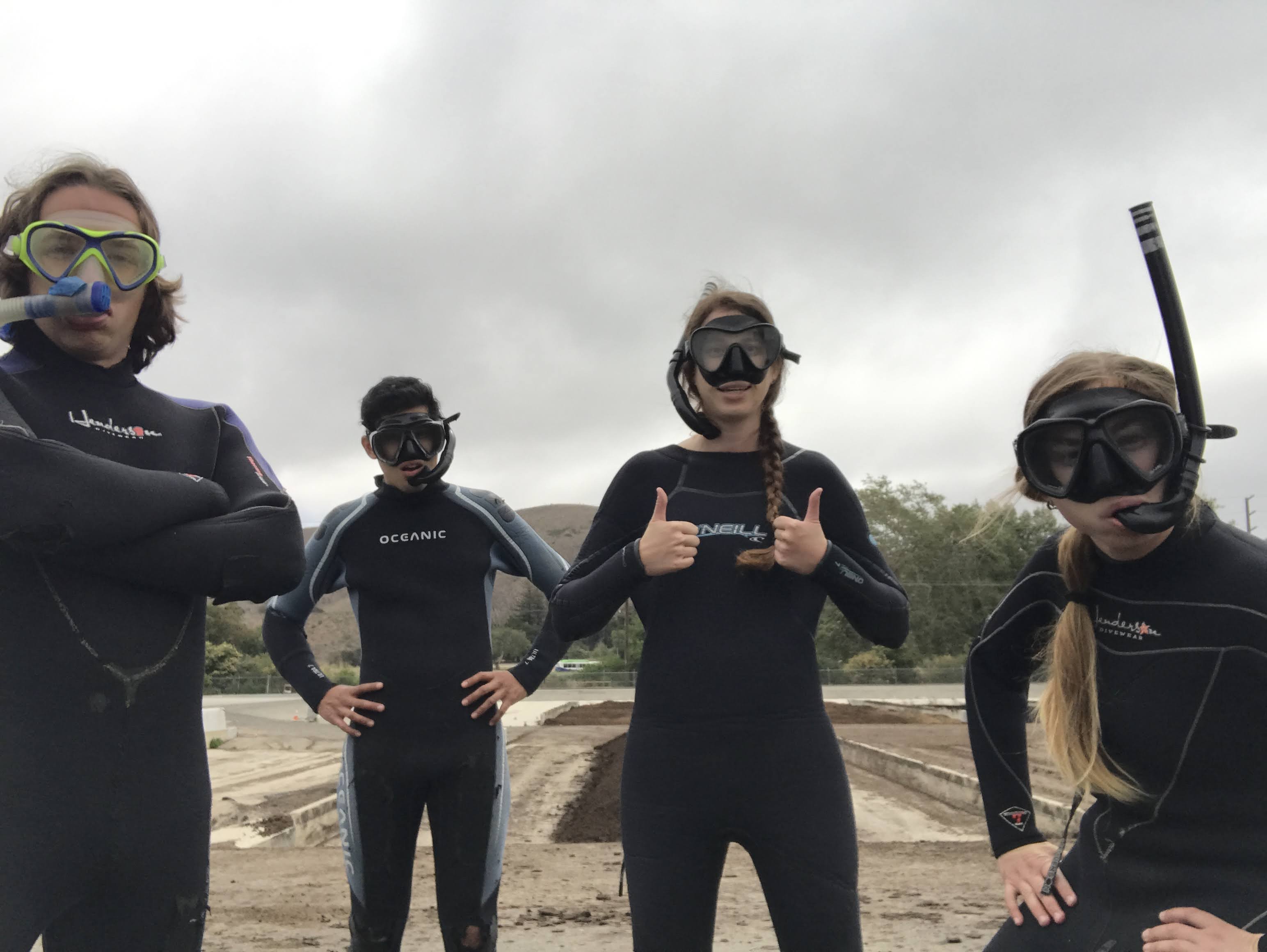 The DIDSON crew all geared up to snorkel around the Ventura River camera to find the invasive catfish species we repeatedly saw during footage review